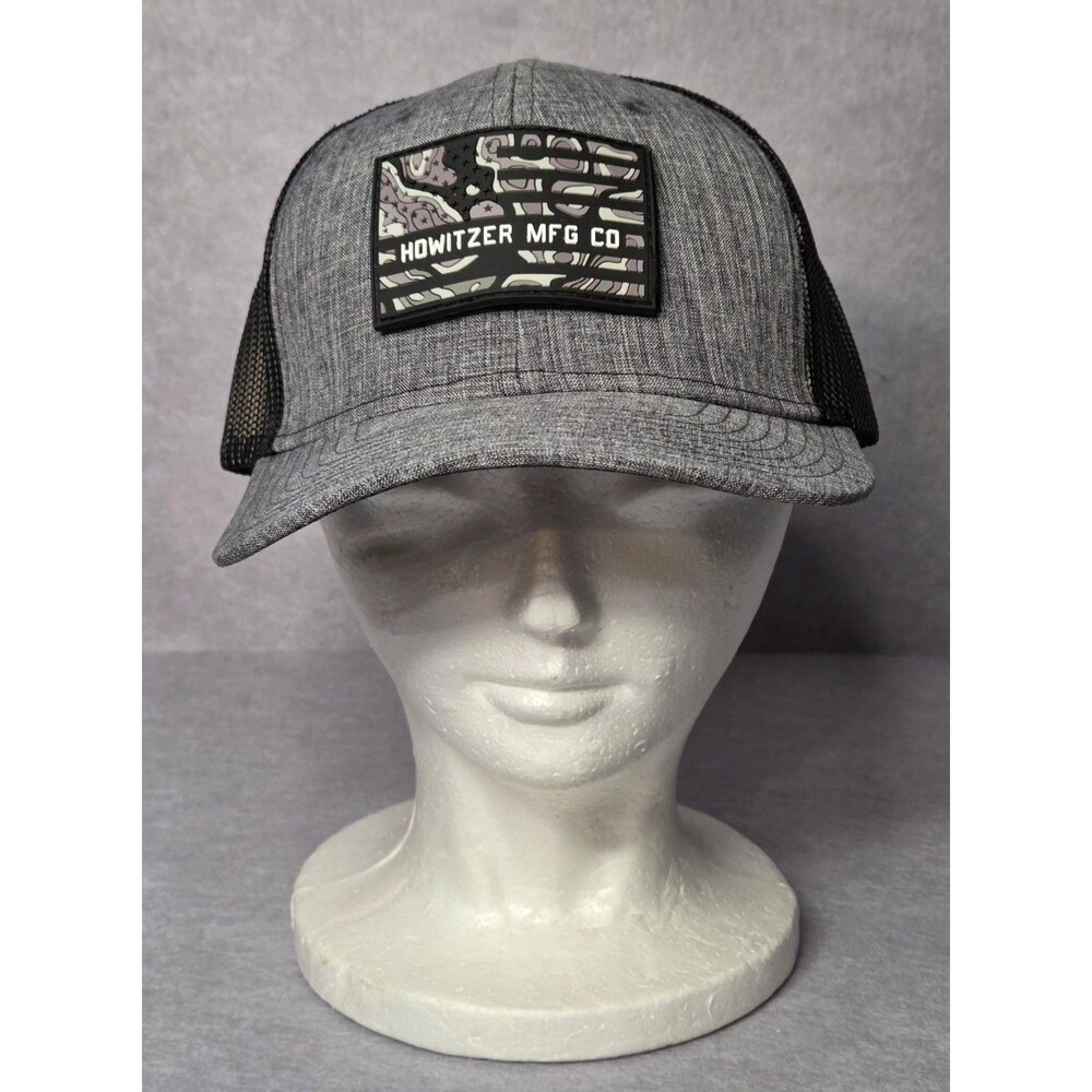 HOWITZER Co Gray Black Mesh Trucker Hat MILITARY FLAG  Cap Adj  NWT